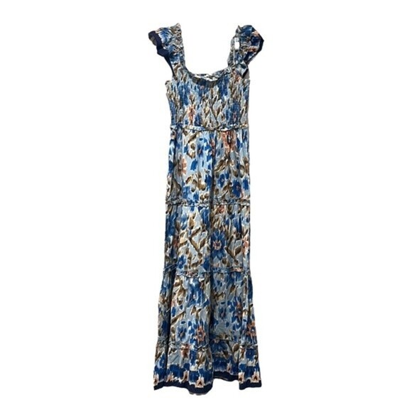 House of Harlow 1960 Zoey ruched flutter sleeve blue floral maxi dress size M - Picture 2 of 10